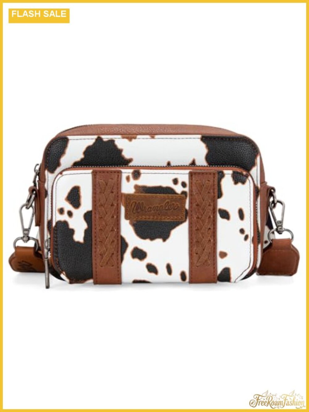 Vegan Leather Cow Print Crossbody Bag with Guitar Strap